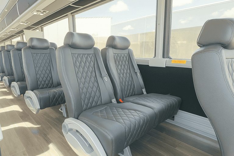 interior of Danbury Minibus Company charter bus