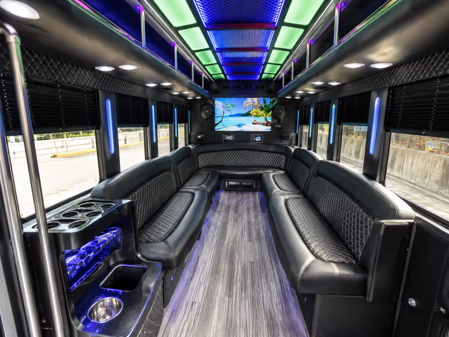 danbury 18 passenger party bus inside