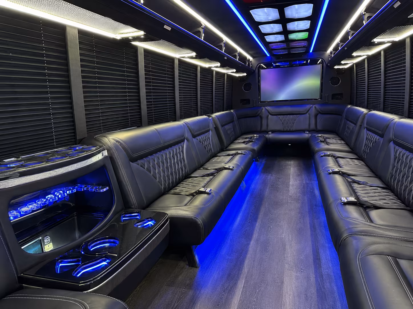 danbury 20 passenger party bus inside