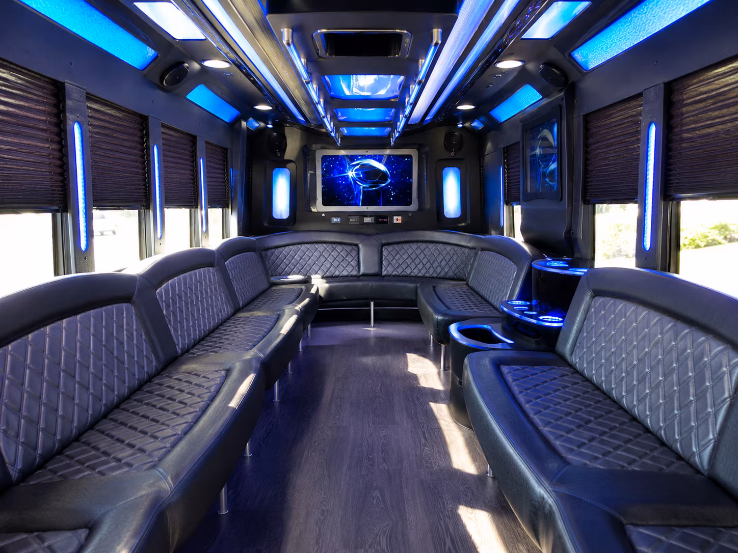 danbury 28 passenger party bus inside