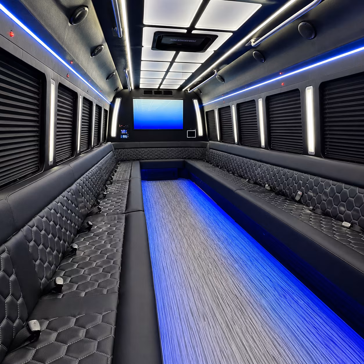 danbury 50 passenger party bus inside