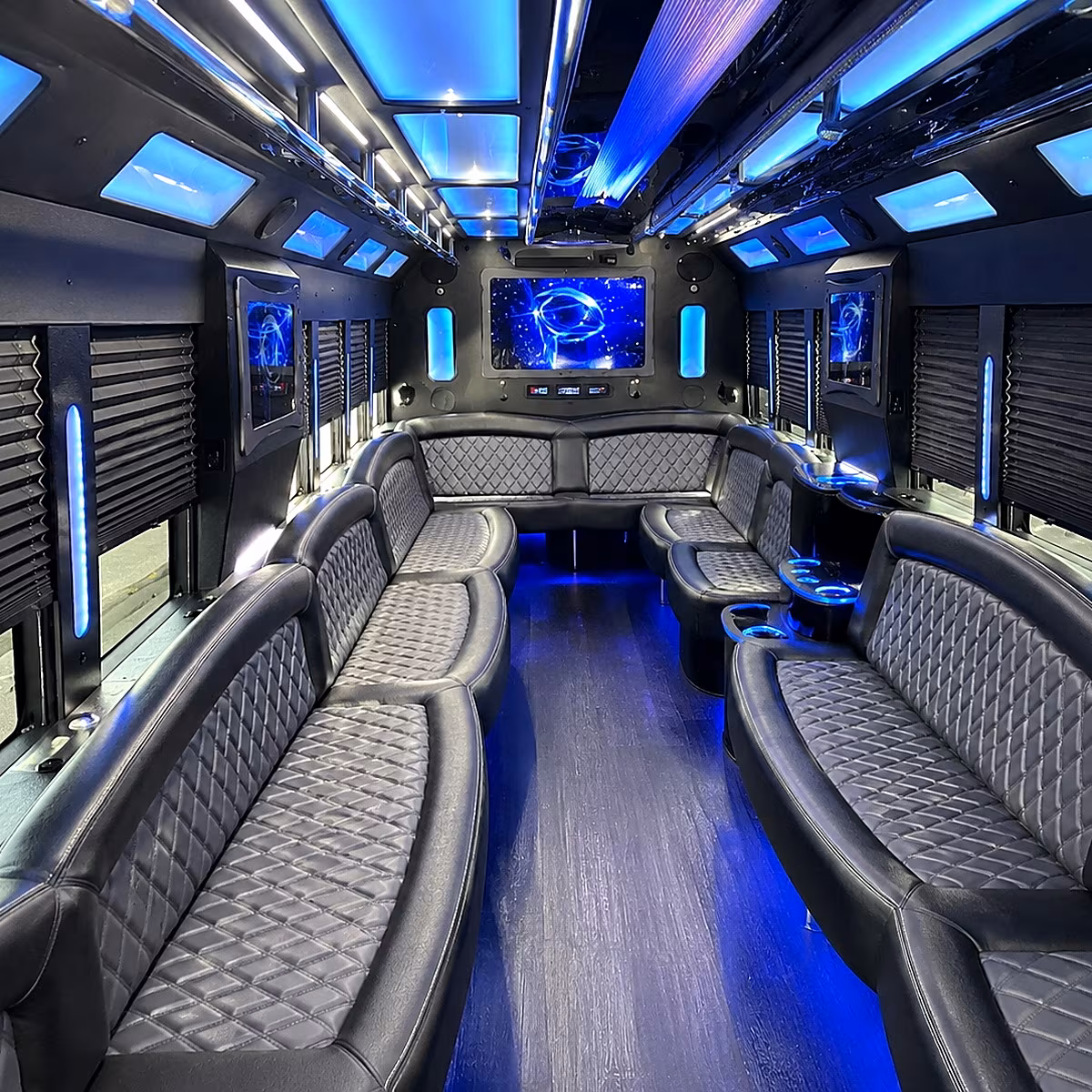 danbury 50 passenger party bus interior